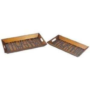  Set of 2 Branch Wood Serving Trays