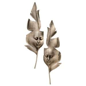   Carnival Venetian Greenmen Feather Wall Mask Art Deco   Set of 2
