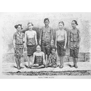  INDONESIA Borneo Dayak Women   Antique Print Wood 