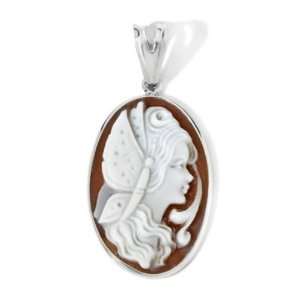 Italy Cameo 35mm Sardonyx Butterfly Sterling Silver Oval Pendant