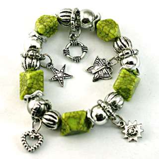 z9863 Green Stretch Irregular turquoise Beads Dangle Bracelet Fashion 