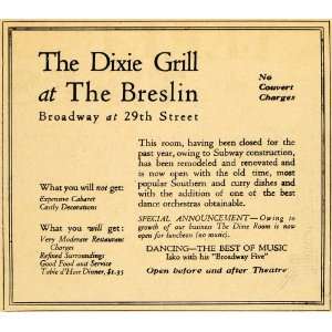  1918 Ad Dixie Grill Breslin Dance Restaurant Broadway 