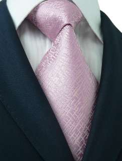 Landisun 263 Light Pink Solids Mens Silk Tie Set Tie+Hanky+Cufflinks 