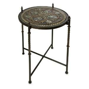   25 Floral Medallion Glass Top Decorative Accent Table: Home & Kitchen