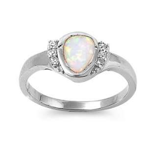  Sterling Silver Ring in Lab Opal  White Opal, Clear CZ   Ring 