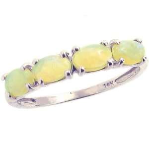 14K White Gold Petite Oval Gemstone Stackable Ring Opal 