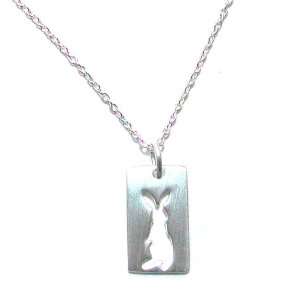 Tashi Sterling .925 Silver Square Pendant Necklace with Bunny Rabbit 