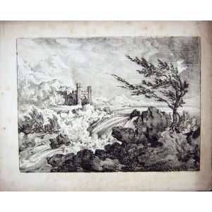  Ackermann Antique Print Landscape Castle Trees