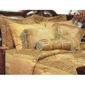  7Pcs Gold Luxor Jacquard Comforter Set Queen
