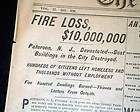 1902 Old Newspaper Great PATERSON NJ New Jersey FIRE Wind Disaster 