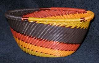 Autumn Leaves Handmade African Zulu Telephone Wire Small Round Basket 