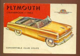1953 TOPPS WORLD ON WHEELS PLYMOUTH CRANBROOK #79 CARD  