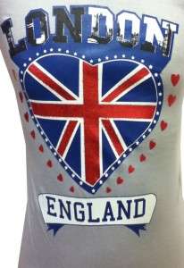 Ladies London Union Jack Heart Grey fitted t shirt   Souvenir British 