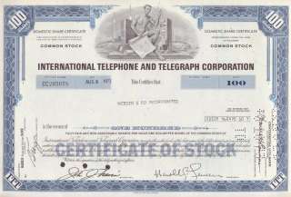   International Telephone and Telegraph Company Stock Certificate  