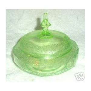  Green Depression Glass Powder Jar 
