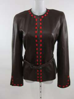NWT CAROLINA HERRERA Brown Leather Red Jacket 10 $3290  