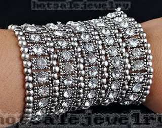 5row crystal rhinestone imitate antic silver stretchy bracelet b6 