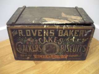 Circa 1880s Antique Wooden Crate Box the R.Ovens Bakery Cakes 
