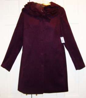 NWT TAHARI CAROLINA Violet Ruffle Collar Coat S $398  