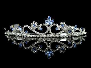 3cm High Wedding Prom Blue Crystal Tiara Headband  
