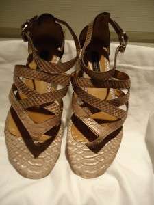 Ann Taylor Womens Taupe Animal Print Leather Flat Ankle Strap Sandals 