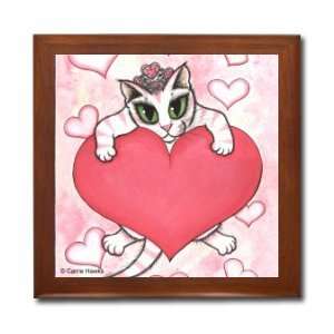  Heart ~ Princess Cat ~ Ceramic Wood Tile Box CHX24BX By Carrie Hawks
