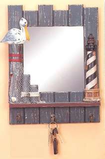 Nautical Mirror 3 Key Hook Hanger 17X13 New Coastal Driftwood Wall 