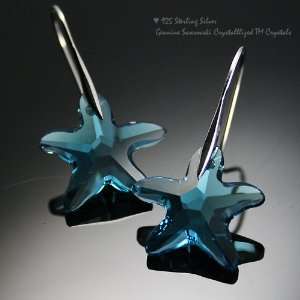  Navy Blue Crystal Starfish Sterling Silver Earrings Used 