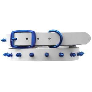   White Leather Dog Collar with Spikes, Sapphire Blue: Pet Supplies