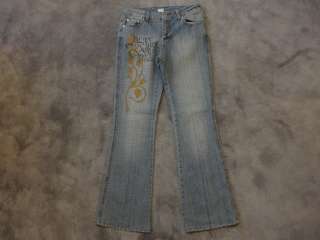 CACHÉ Low Rise Flare Leg Painted Denim Stretch Jeans sz 8  