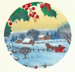 Ceramic Decals Christmas Sleigh Scene Holly/Berry 1.5in  