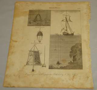 1808 Antique Print/ DIVING BELLS  