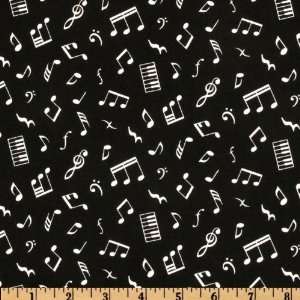  44 Wide Tuxedo Music Notes Black Fabric By The Yard 