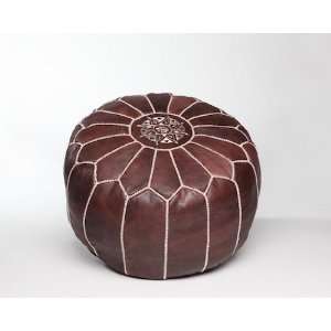  Brown Moroccan Leather Pouf Ottoman, Unstuffed