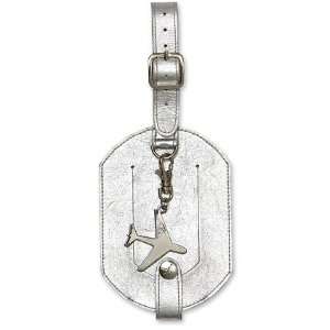   Silver Luggage Tag with Travel Chic Airplane Keychain 