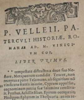 Velleius Paterculus Histoire Rome Antiquite Wechel 1589  