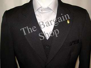 NEW! Falcone Stacy Adams Jay Vested Black Pinstripe 3PC Suit Suits 