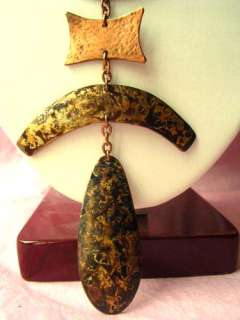 HUGE! Vtg Studio MODERNIST Copper BIB Necklace&Earrings  