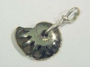 BUTW .925 Silver wrapped Iron pyrite ammonite pendant fossil 