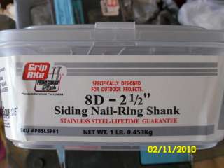 GRIP RITE 8D   1 1/2 Siding Nail Ring Shank 1 lbs New  