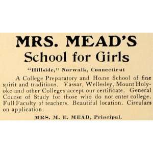   School Mrs Meads Hillside Norwalk College   Original Print Ad Home