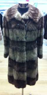 Blue Iris and Sapphire Gray Mink Sections Fur 3/4 Coat  