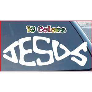    Jesus Fish Car Window Sticker 4 Wide White 
