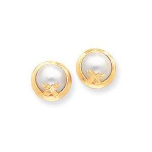    14k 10 12mm Cultured Mabe Pearl & Diamond Earrings Jewelry