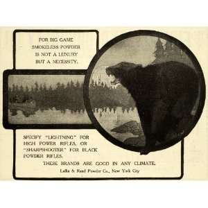 : 1905 Ad Big Game Bear Smokeless Powder Laflin Rand Lightning Rifles 