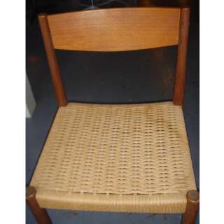 Vintage Danish Fritz Hansen Teak Woven Rush Chairs  