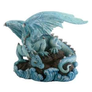  Blue Water Dragon on Rock (H: 3.25 x L: 3 x W: 4 & 0.38 