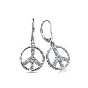   Peace Sign Earrings Crafted in Sterling Silver (.12ct tw) Jewelry