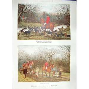   1886 COLOUR PRINT HUNTSMAN HORSES HUNTING HOUNDS DOGS: Home & Kitchen