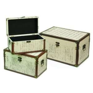   Brown Print Linen Storage Boxes w/Faux Leather Trim: Home & Kitchen